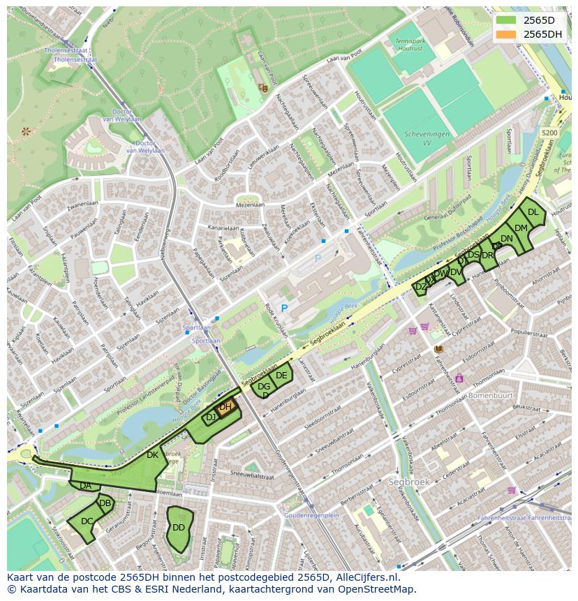 Afbeelding van het postcodegebied 2565 DH op de kaart.