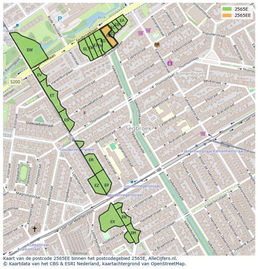 Afbeelding van het postcodegebied 2565 EE op de kaart.