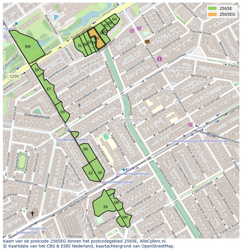 Afbeelding van het postcodegebied 2565 EG op de kaart.