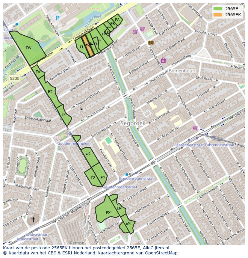 Afbeelding van het postcodegebied 2565 EK op de kaart.