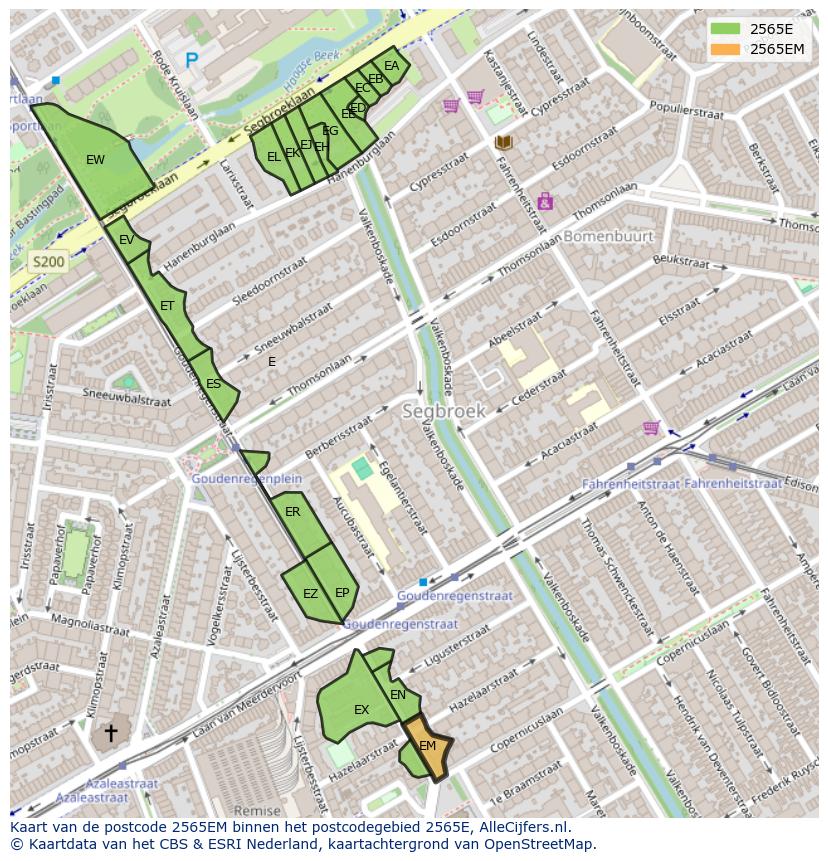 Afbeelding van het postcodegebied 2565 EM op de kaart.