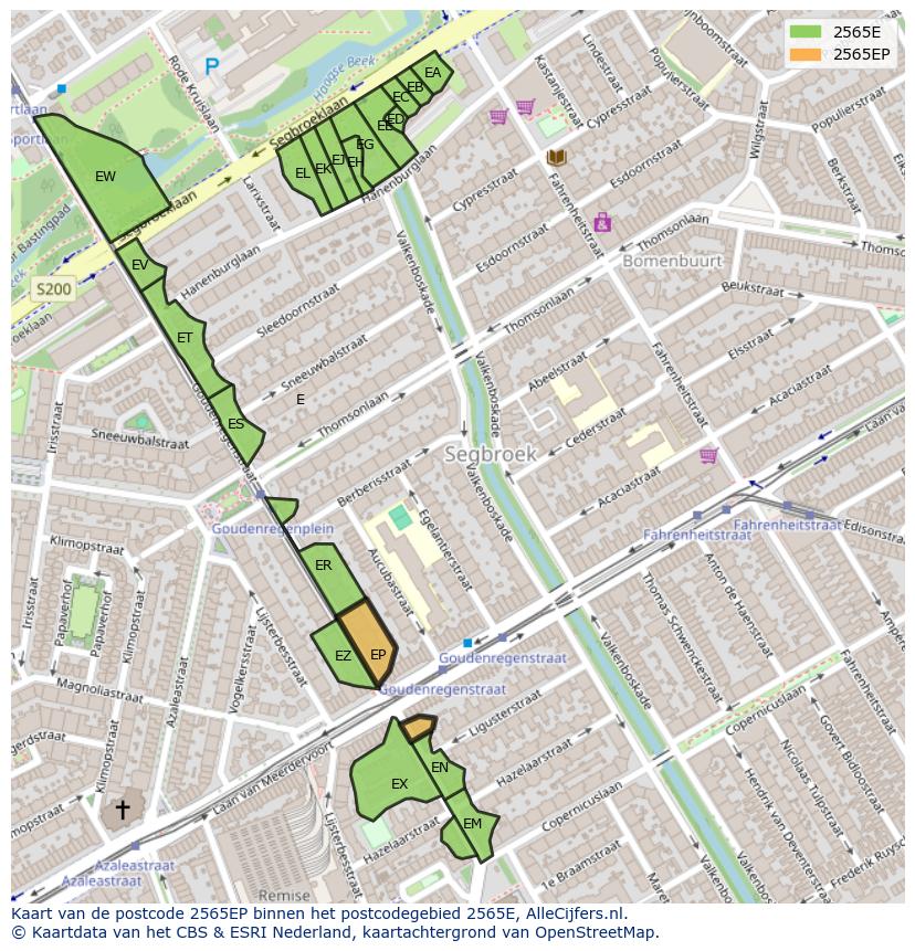 Afbeelding van het postcodegebied 2565 EP op de kaart.