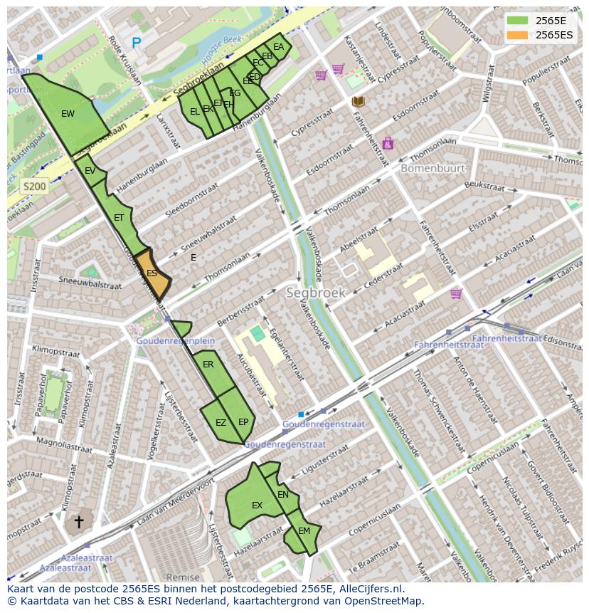Afbeelding van het postcodegebied 2565 ES op de kaart.