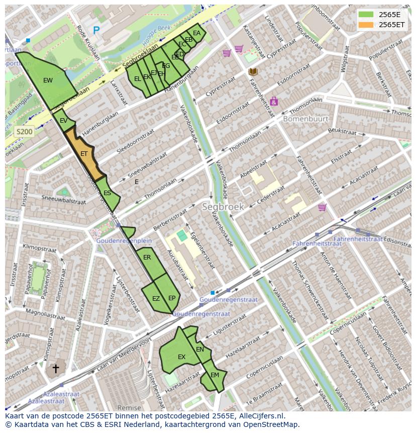 Afbeelding van het postcodegebied 2565 ET op de kaart.