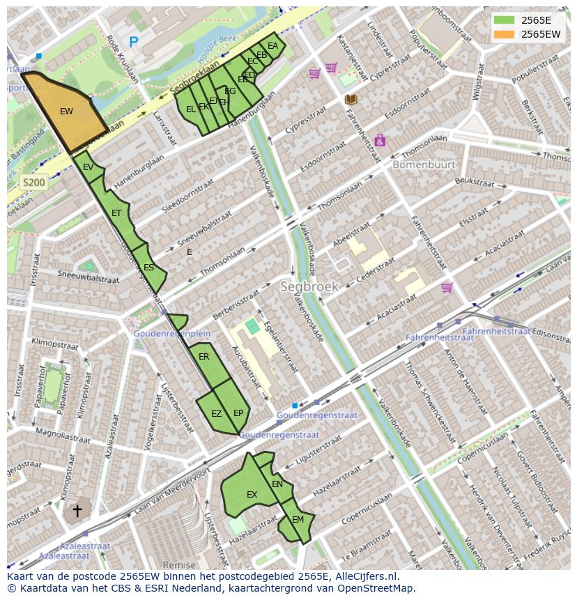 Afbeelding van het postcodegebied 2565 EW op de kaart.