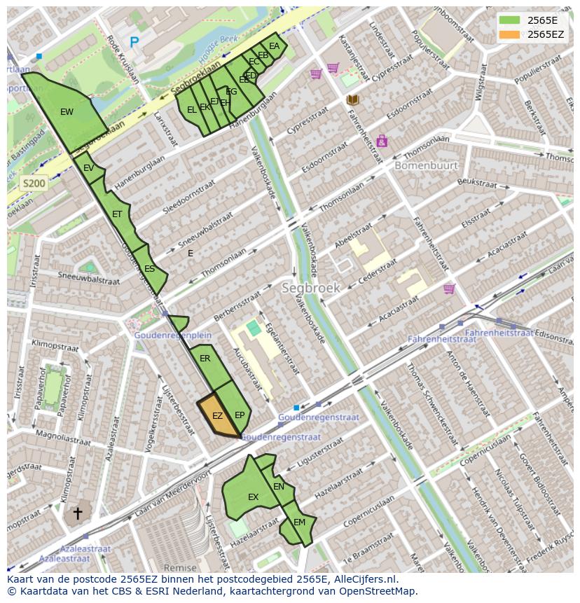 Afbeelding van het postcodegebied 2565 EZ op de kaart.