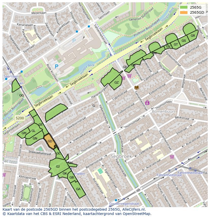Afbeelding van het postcodegebied 2565 GD op de kaart.