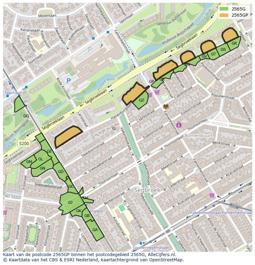Afbeelding van het postcodegebied 2565 GP op de kaart.