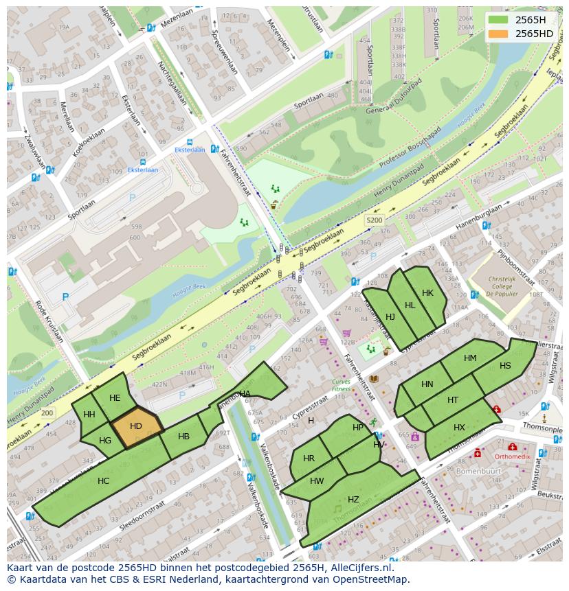 Afbeelding van het postcodegebied 2565 HD op de kaart.