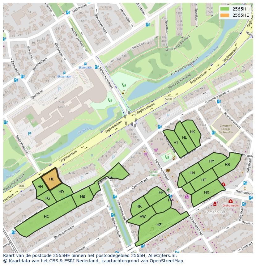 Afbeelding van het postcodegebied 2565 HE op de kaart.