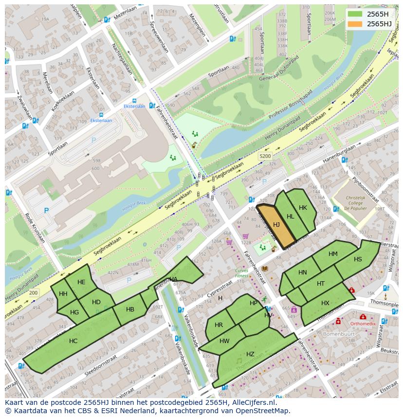 Afbeelding van het postcodegebied 2565 HJ op de kaart.