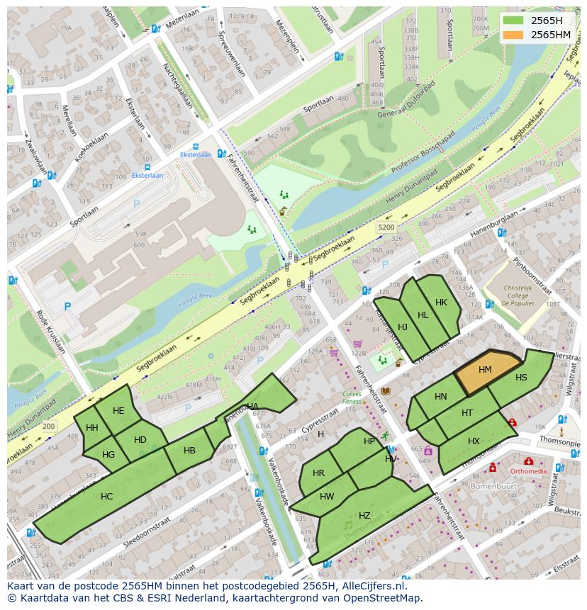 Afbeelding van het postcodegebied 2565 HM op de kaart.