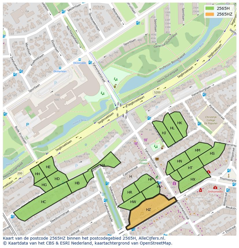 Afbeelding van het postcodegebied 2565 HZ op de kaart.