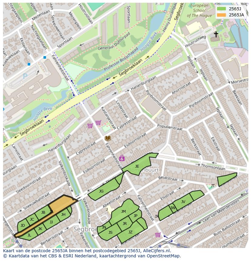 Afbeelding van het postcodegebied 2565 JA op de kaart.