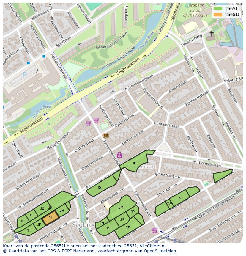 Afbeelding van het postcodegebied 2565 JJ op de kaart.