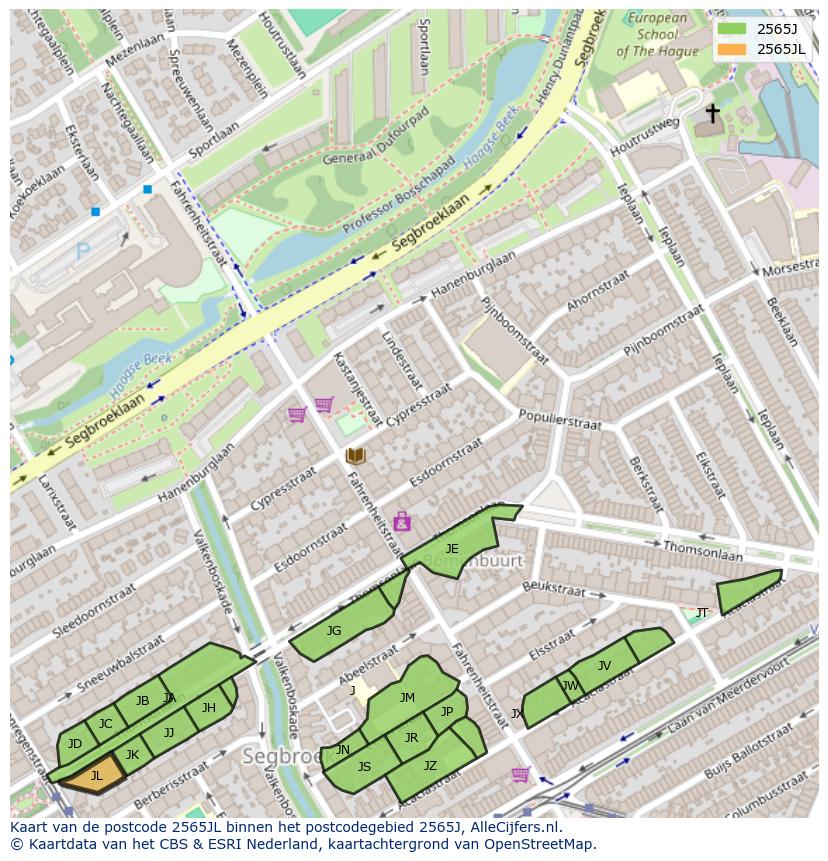 Afbeelding van het postcodegebied 2565 JL op de kaart.