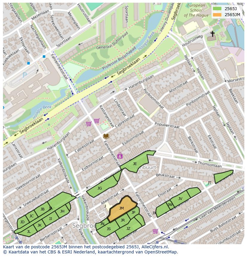 Afbeelding van het postcodegebied 2565 JM op de kaart.