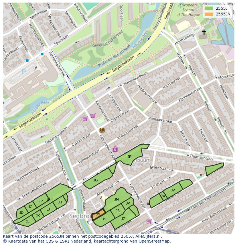 Afbeelding van het postcodegebied 2565 JN op de kaart.