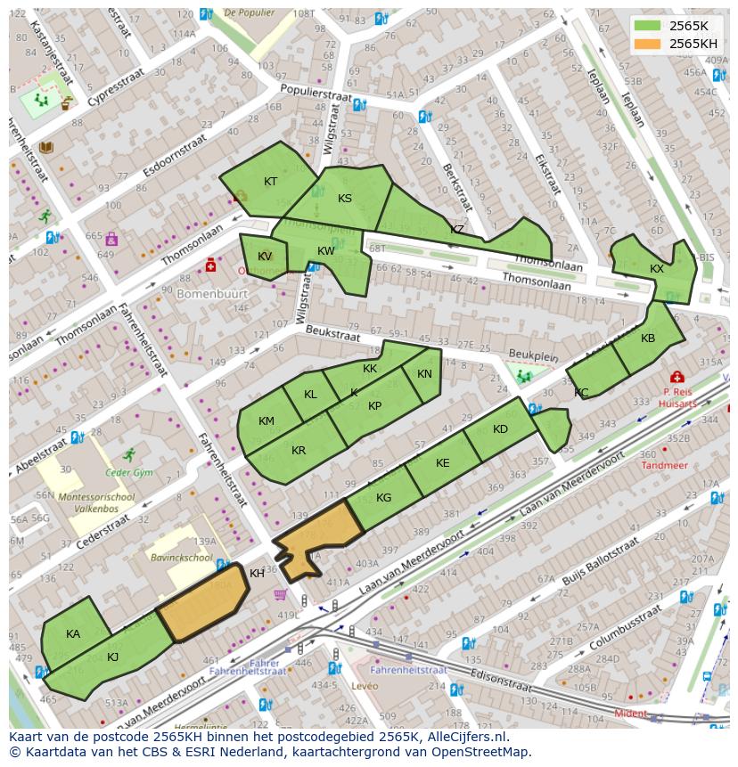 Afbeelding van het postcodegebied 2565 KH op de kaart.