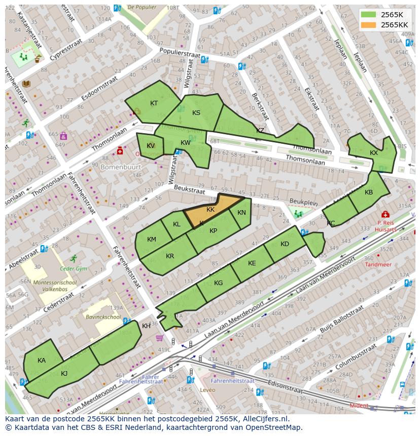 Afbeelding van het postcodegebied 2565 KK op de kaart.