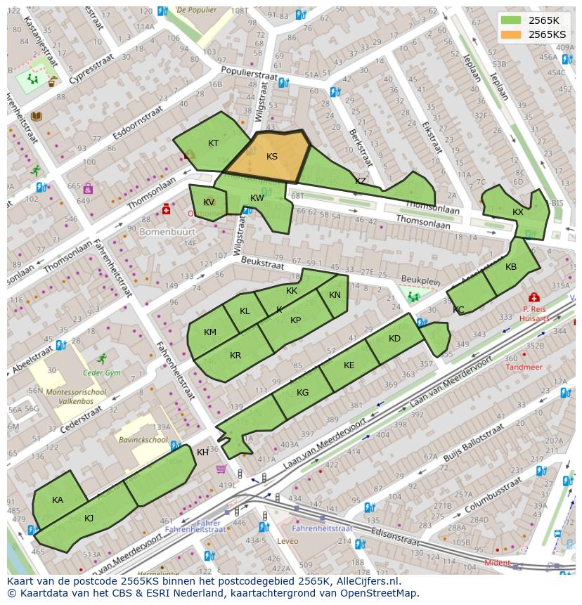 Afbeelding van het postcodegebied 2565 KS op de kaart.
