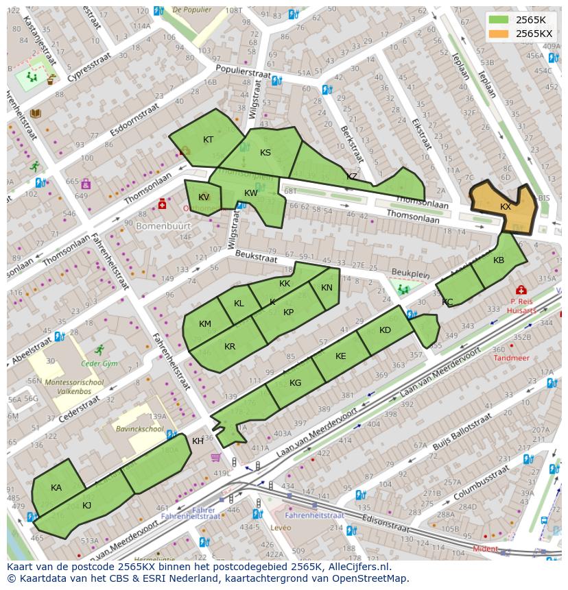 Afbeelding van het postcodegebied 2565 KX op de kaart.