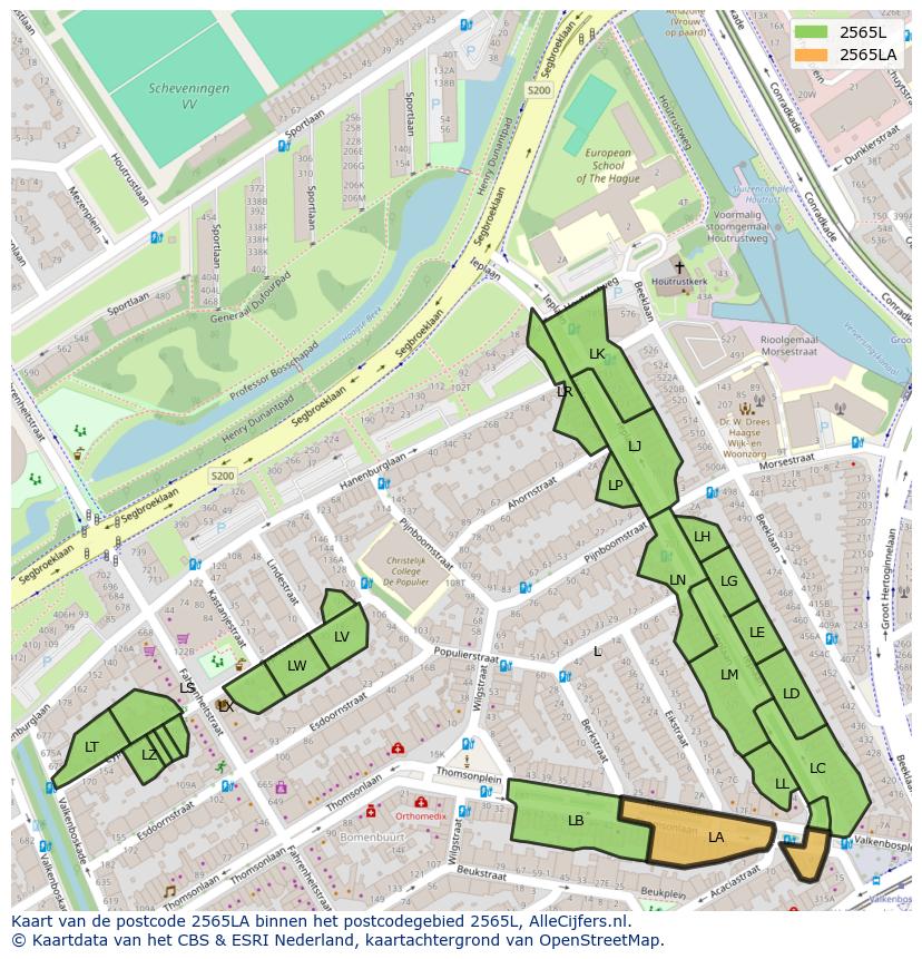 Afbeelding van het postcodegebied 2565 LA op de kaart.