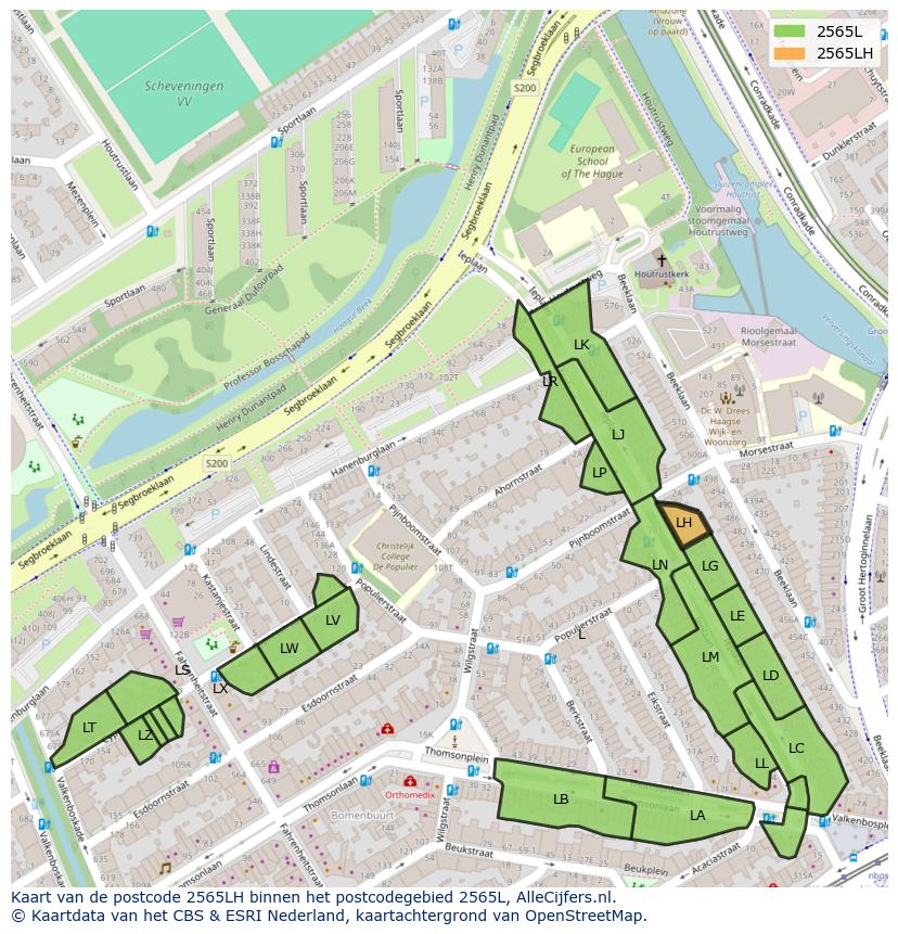 Afbeelding van het postcodegebied 2565 LH op de kaart.