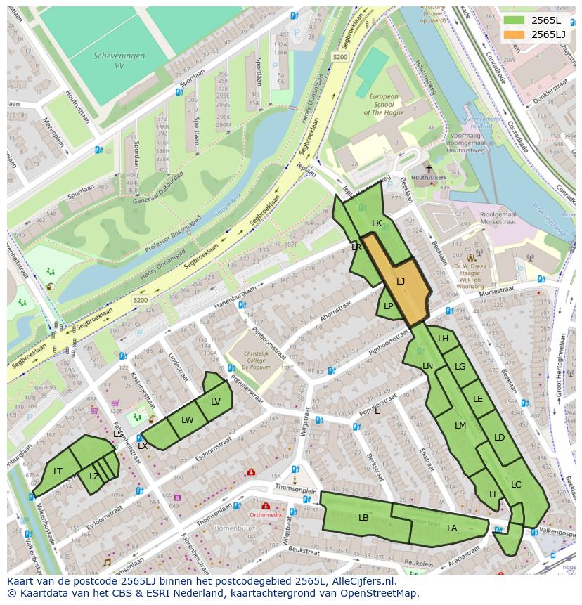 Afbeelding van het postcodegebied 2565 LJ op de kaart.
