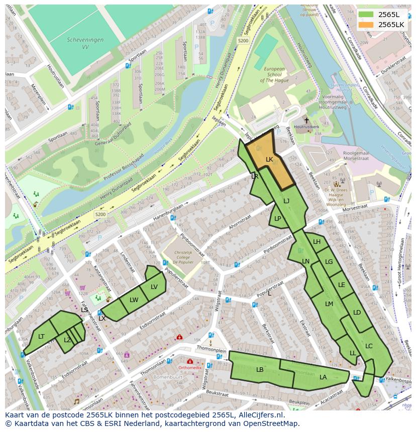 Afbeelding van het postcodegebied 2565 LK op de kaart.