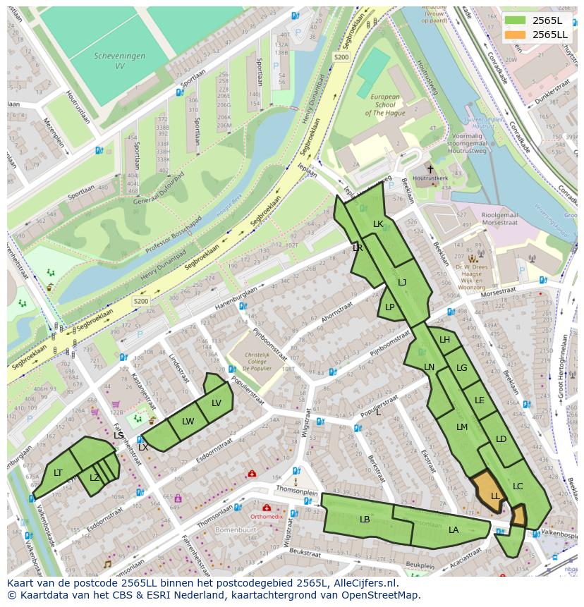 Afbeelding van het postcodegebied 2565 LL op de kaart.