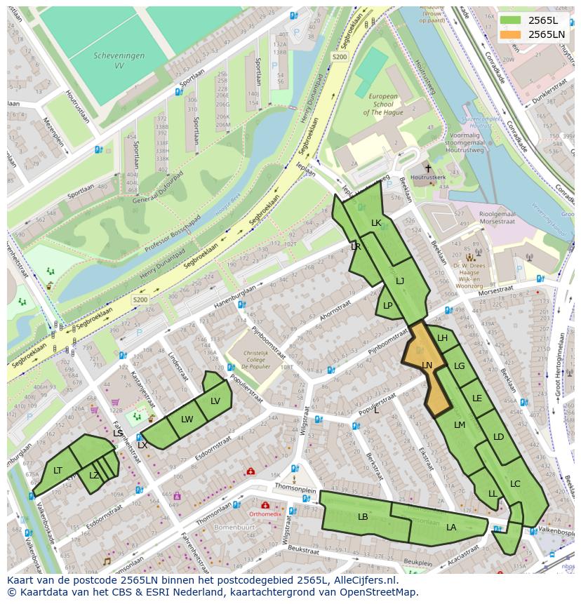 Afbeelding van het postcodegebied 2565 LN op de kaart.