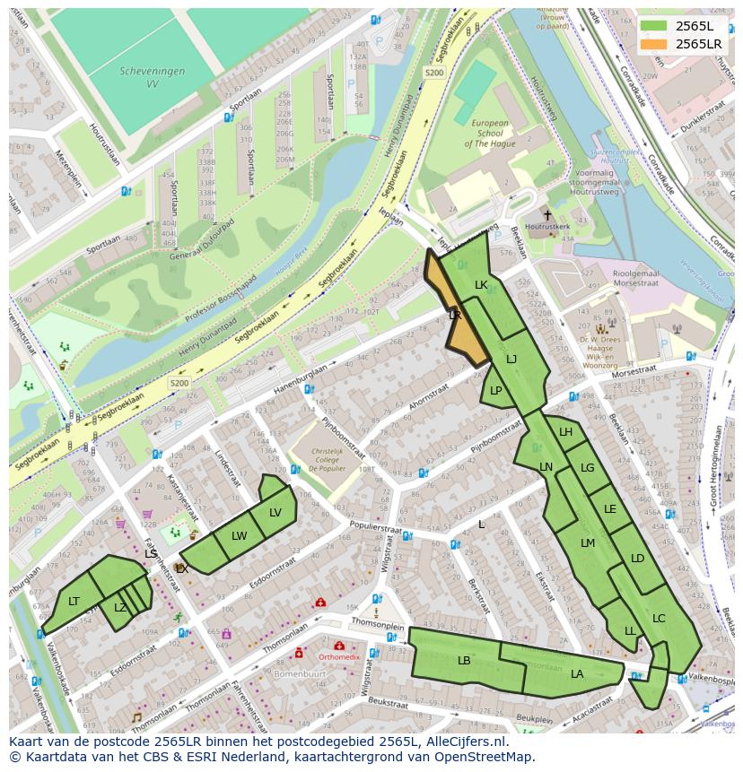 Afbeelding van het postcodegebied 2565 LR op de kaart.