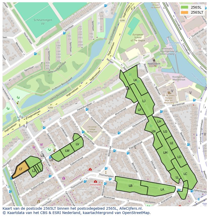 Afbeelding van het postcodegebied 2565 LT op de kaart.