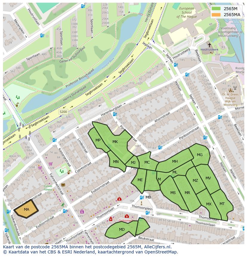 Afbeelding van het postcodegebied 2565 MA op de kaart.
