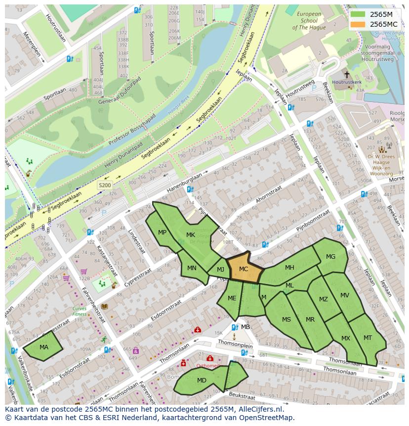 Afbeelding van het postcodegebied 2565 MC op de kaart.
