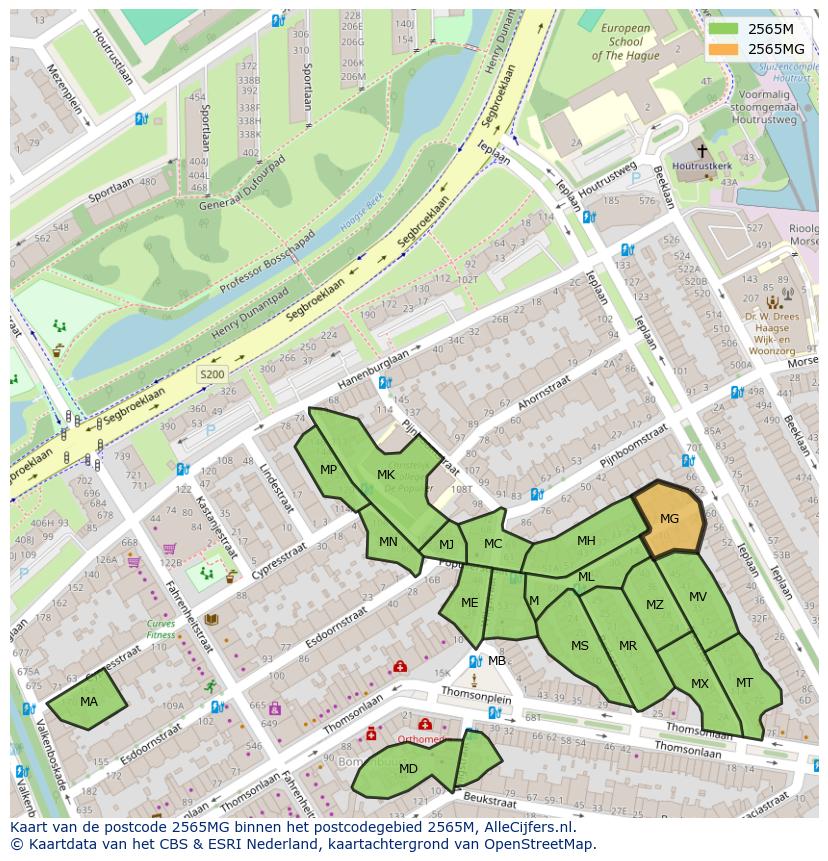 Afbeelding van het postcodegebied 2565 MG op de kaart.