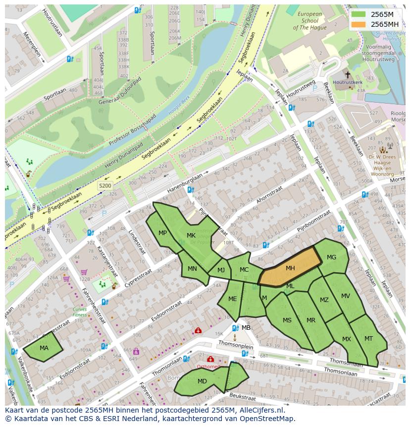 Afbeelding van het postcodegebied 2565 MH op de kaart.