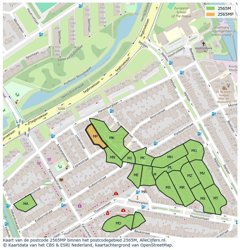 Afbeelding van het postcodegebied 2565 MP op de kaart.