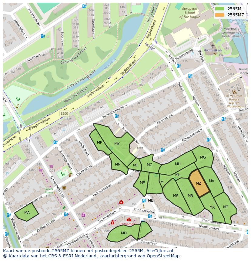 Afbeelding van het postcodegebied 2565 MZ op de kaart.