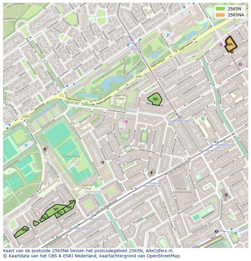 Afbeelding van het postcodegebied 2565 NA op de kaart.