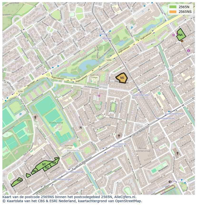 Afbeelding van het postcodegebied 2565 NS op de kaart.