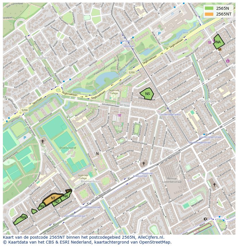 Afbeelding van het postcodegebied 2565 NT op de kaart.