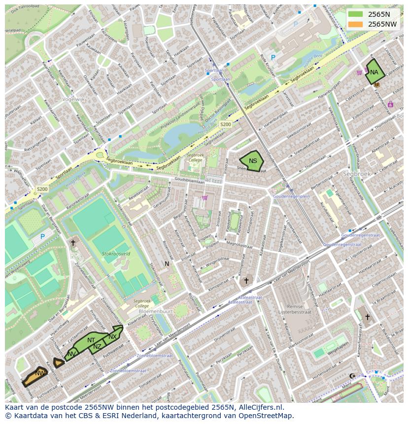 Afbeelding van het postcodegebied 2565 NW op de kaart.