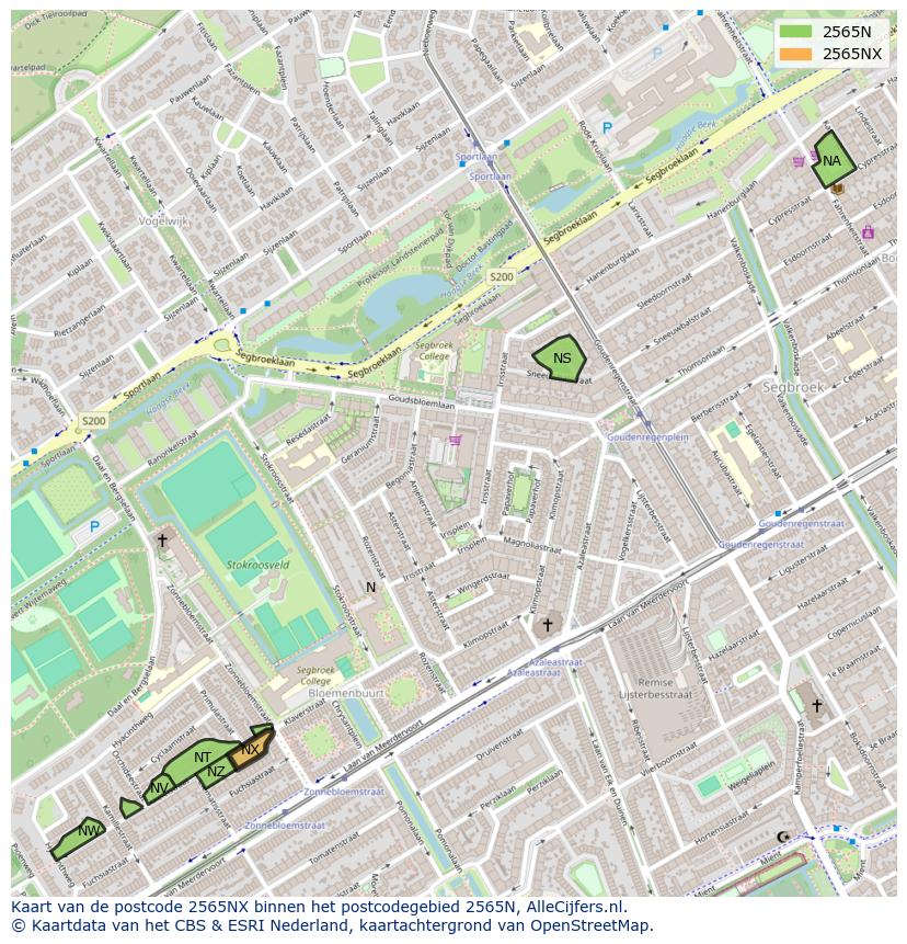 Afbeelding van het postcodegebied 2565 NX op de kaart.