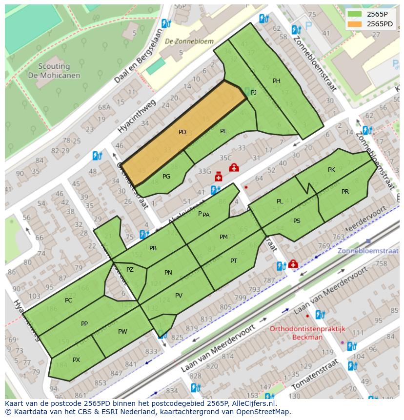 Afbeelding van het postcodegebied 2565 PD op de kaart.