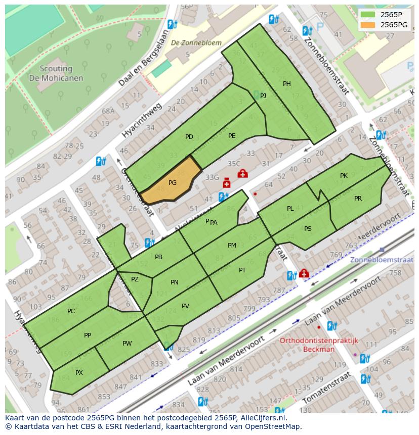 Afbeelding van het postcodegebied 2565 PG op de kaart.
