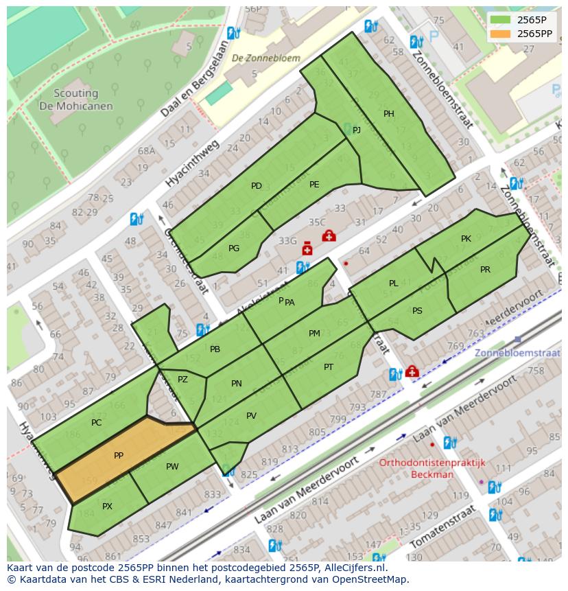 Afbeelding van het postcodegebied 2565 PP op de kaart.