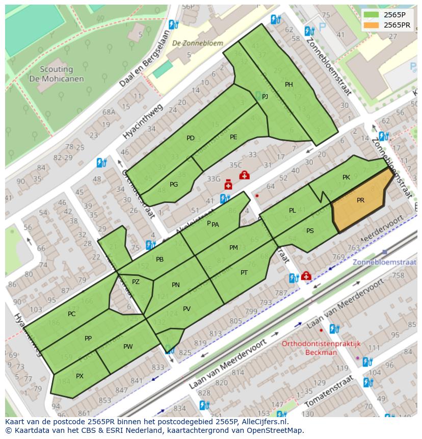 Afbeelding van het postcodegebied 2565 PR op de kaart.