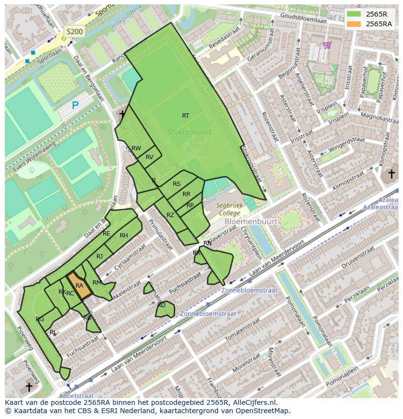 Afbeelding van het postcodegebied 2565 RA op de kaart.